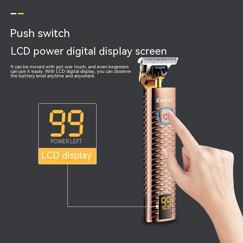 Diamond Mesh Engraving Body LC Digital Display High Power Oil Head Trim Hair Clipper